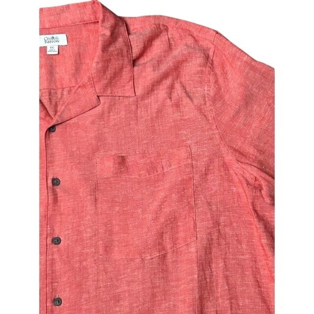 Croft & Barrow Mens XXL Coral Pink Linen Blend Short Sleeve Linen Blend Shirt - Picture 7 of 10